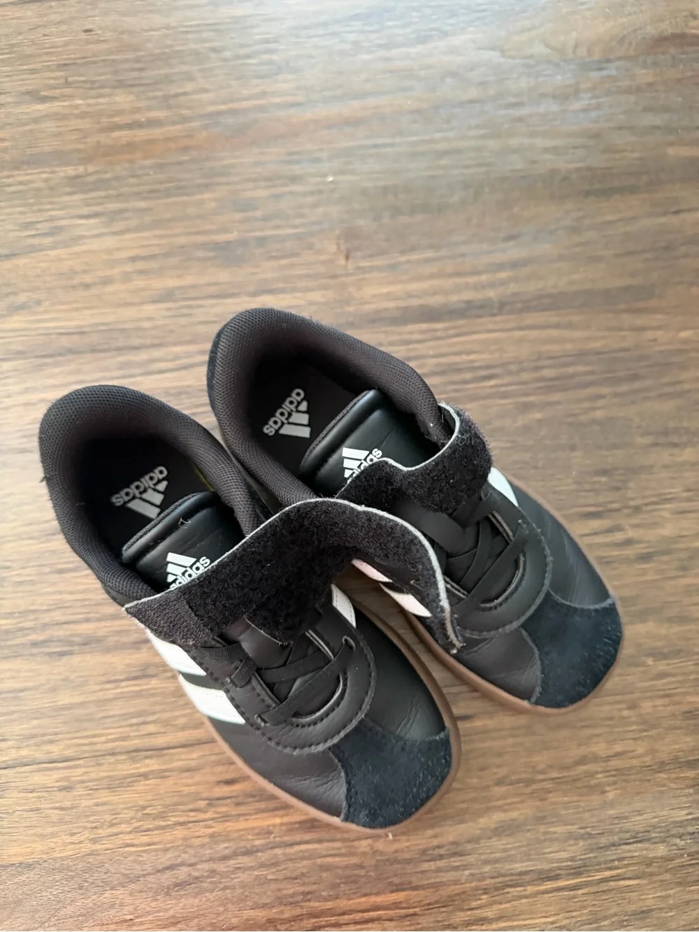 Kids Black Adidas Sneakers with White Stripes - Classic Velcro Closure